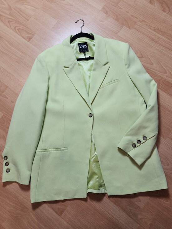 Zara Jackets & Blazers - Zara Lime Green Single Button Blazer Jacket Size XL Blogger Fav Lyocell Blend